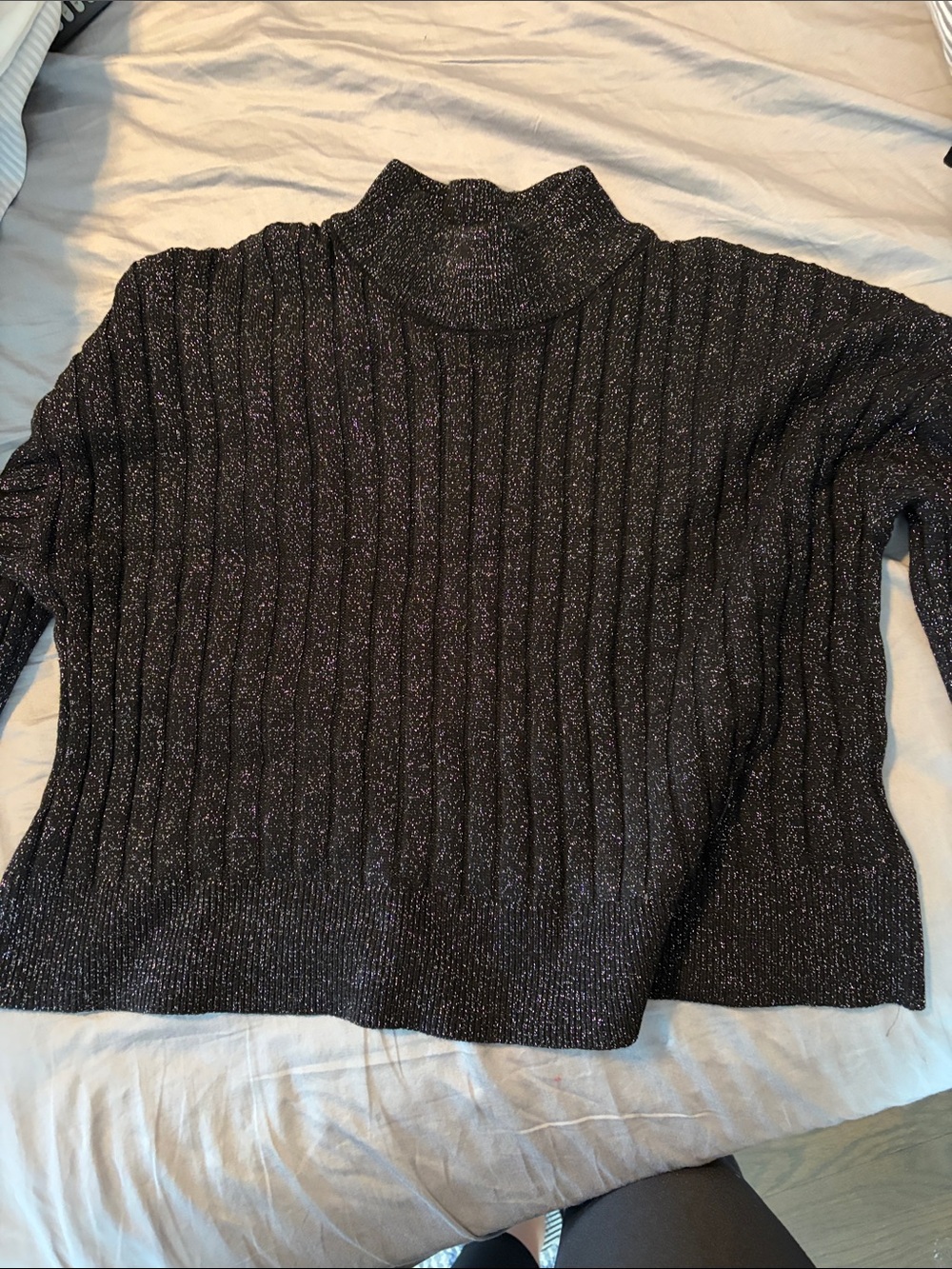 By Together Black Metallic Ribbed Turtleneck Sweater